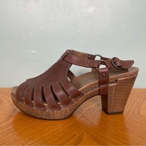 Dansko Randy Slingback Clogs Platform Sandals Strappy Brown Leather Size 39